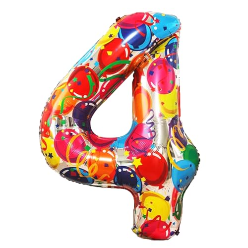 Bunte Folienballons mit Zahl 4, 101,6 cm, extra groß, riesig, Jumbo-Helium-Mylar-Zahlenballon für Jahrestag, Geburtstagsfeier von Syibelters