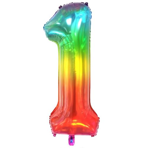 Bunte Zahl 1 Luftballons, 101,6 cm, extra große Folie, riesige Jumbo-Helium-Mylar-Zahl, Metallic-Nummer mit Strohhalm, für Jahrestag, Geburtstagsfeier von Syibelters