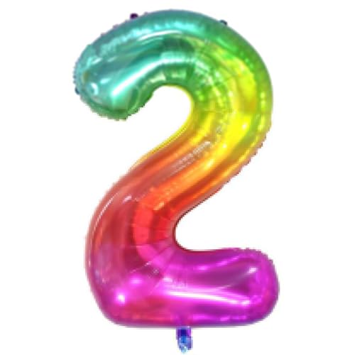 Bunte Zahl 2 Luftballons, 101,6 cm, extra große Folie, riesige Jumbo-Helium-Mylar-Zahl, Metallic-Nummer mit Strohhalm, für Jahrestag, Geburtstagsfeier von Syibelters