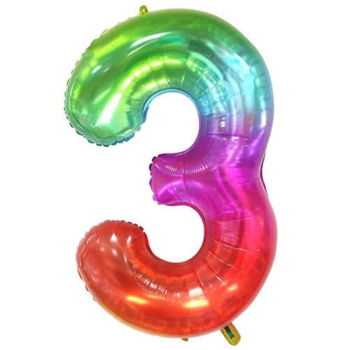 Bunte Zahl 3 Luftballons, 101,6 cm, extra große Folie, riesige Jumbo-Helium-Mylar-Zahl, Metallic-Nummer mit Strohhalm, für Jahrestag, Geburtstagsfeier von Syibelters