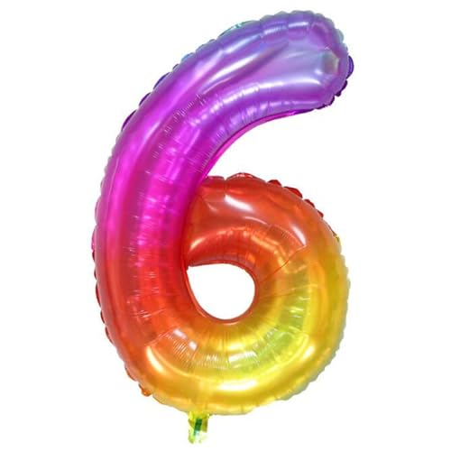 Bunte Zahl 6 Luftballons, 101,6 cm, extra große Folie, riesige Jumbo-Helium-Mylar-Metallzahl mit Strohhalm, für Jahrestag, Geburtstagsfeier von Syibelters