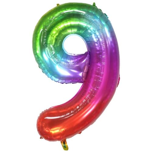 Bunte Zahl 9 Luftballons, 101,6 cm, extra große Folie, riesige Jumbo-Helium-Mylar-Metallzahl mit Strohhalm, für Jahrestag, Geburtstagsfeier von Syibelters