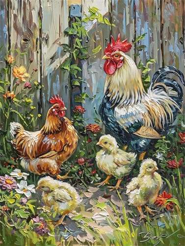 Diamond Painting Bauernhof, 5D Diamond Painting Bilder Huhn Diamond Painting Erwachsene, Diamant Painting Kinder Anfänger Strass Stickerei Malerei Set, für Zimmer Deko Wohnzimmer,40x50cm -L479 von Syiboo