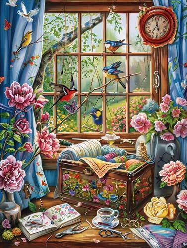 Diamond Painting Fensterbrett, 5D Diamond Painting Bilder Landschaft Diamond Painting Erwachsene, Diamant Painting Kinder Anfänger Strass Stickerei Malerei Set, Zimmer Deko Wohnzimmer,30x40cm -L314 von Syiboo