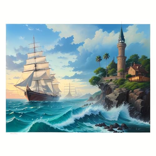 Diamond Painting Segelboot, Diamant Painting Bilder Ozean Diamond Painting Erwachsene Bastelset, 5D DIY Diamond Painting Bilder Kinder Strass Stickerei Malerei Set, Deko Wohnzimmer 40x60cm -Y578 von Syiboo