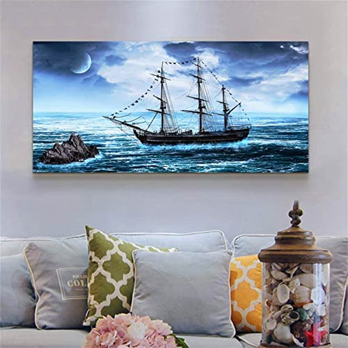 Diamond Painting Segelboot Mond,Malen Nach Zahlen Erwachsene,DIY Diamant Painting Bilder,Cross Stickerei Groß Diamant Malerei Kits,Wohnzimmer Schlafzimmer Büro Wand Dekoration 60x120cm（24x48in) von Syiboo