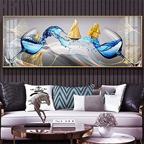 Diamond Painting Weinglas Blau,Malen Nach Zahlen Erwachsene,DIY Diamant Painting Bilder,Cross Stickerei Groß Diamant Malerei Kits,Wohnzimmer Schlafzimmer Büro Wand Dekoration 100x200cm（40x80in) von Syiboo