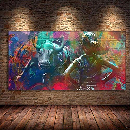 Mädchen Stier Diamond Painting Groß 40x80cm（16x32in,5D Diamant Painting Bilder Erwachsene Kinder DIY Mosaikherstellung Zubehör Voll Set,Diamant Malerei Art Craft für Home Wand Décor Gemälde Geschenk von Syiboo