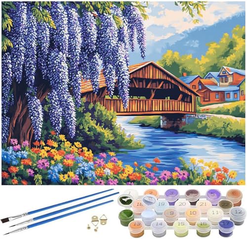 Malen Nach Zahlen Erwachsene Blume Paint by Numbers Landschaft Malen Nach Zahlen Kinder, 40x50cm Knitterfreie Leinwand Ölgemälde Set mit Pinsel und Acrylfarbe, Wanddeko, Geschenke für Frauen -77 von Syiboo