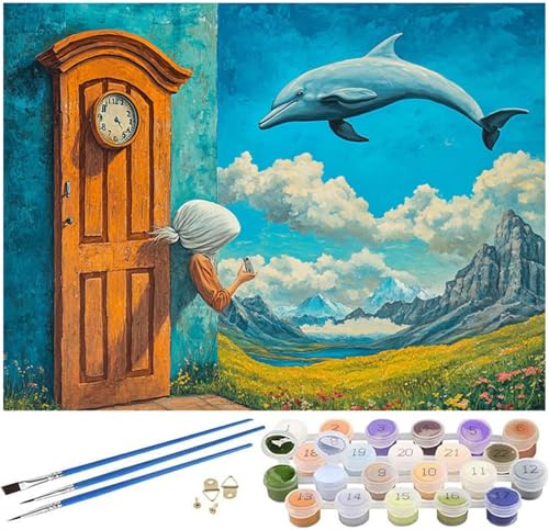 Malen Nach Zahlen Erwachsene Delphin Paint by Numbers Landschaft Malen Nach Zahlen Kinder, 30x40cm Knitterfreie Leinwand Ölgemälde Set mit Pinsel und Acrylfarbe, Wanddeko, Geschenke für Frauen -345 von Syiboo