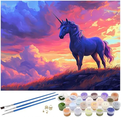 Malen Nach Zahlen Erwachsene Einhorn Paint by Numbers Landschaft Malen Nach Zahlen Kinder, 60x80cm Knitterfreie Leinwand Ölgemälde Set mit Pinsel und Acrylfarbe, Wanddeko, Geschenke für Frauen -331 von Syiboo