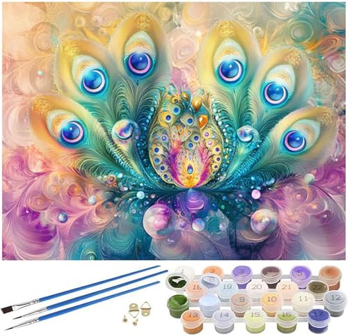 Malen Nach Zahlen Erwachsene Fantasie Paint by Numbers Pfau Malen Nach Zahlen Kinder, 60x90cm Knitterfreie Leinwand Ölgemälde Set mit Pinsel und Acrylfarbe, Wanddeko, Geschenke für Frauen -89 von Syiboo