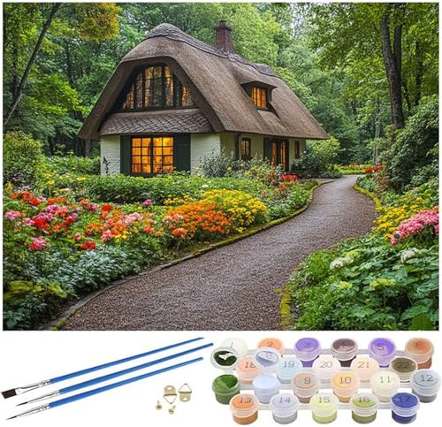 Malen Nach Zahlen Erwachsene Garten Paint by Numbers Hütte Malen Nach Zahlen Kinder, 40x60cm Knitterfreie Leinwand Ölgemälde Set mit Pinsel und Acrylfarbe, Wanddeko, Geschenke für Frauen -117 von Syiboo