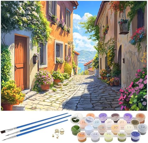 Malen Nach Zahlen Erwachsene Italien Paint by Numbers Straße Malen Nach Zahlen Kinder, 40x50cm Knitterfreie Leinwand Ölgemälde Set mit Pinsel und Acrylfarbe, Wanddeko, Geschenke für Frauen -371 von Syiboo