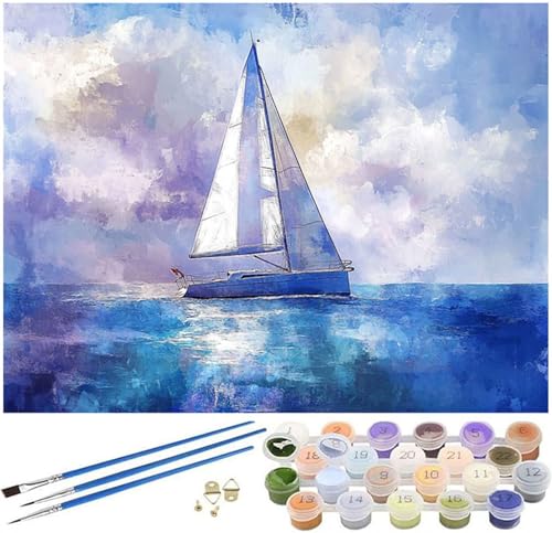 Malen Nach Zahlen Erwachsene Meer Paint by Numbers Segelboot Malen Nach Zahlen Kinder, 40x50cm Knitterfreie Leinwand Ölgemälde Set mit Pinsel und Acrylfarbe, Wanddeko, Geschenke für Frauen -20 von Syiboo