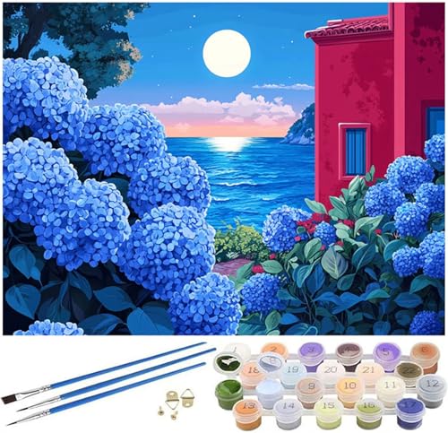 Malen Nach Zahlen Erwachsene Mond Paint by Numbers Landschaft Malen Nach Zahlen Kinder, 60x80cm Knitterfreie Leinwand Ölgemälde Set mit Pinsel und Acrylfarbe, Wanddeko, Geschenke für Frauen -58 von Syiboo