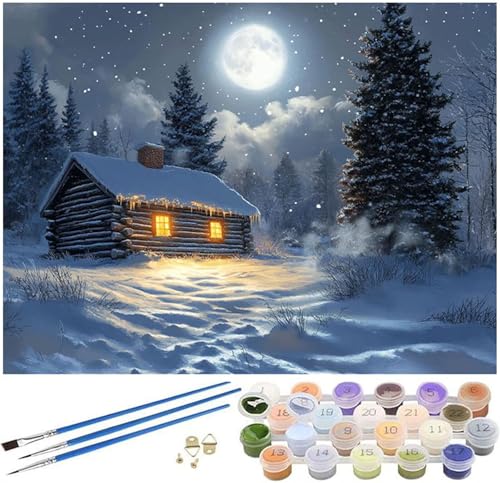 Malen Nach Zahlen Erwachsene Mond Paint by Numbers Winter Malen Nach Zahlen Kinder, 80x120cm Knitterfreie Leinwand Ölgemälde Set mit 3 Pinsel und Acrylfarbe, Wanddeko, Geschenke für Frauen -374 von Syiboo