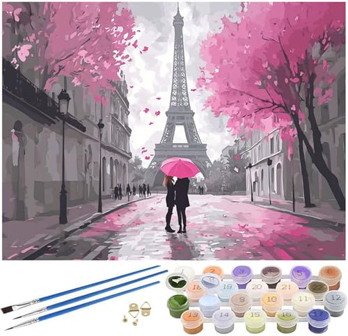 Malen Nach Zahlen Erwachsene Paris Paint by Numbers Eiffel Malen Nach Zahlen Kinder, 40x60cm Knitterfreie Leinwand Ölgemälde Set mit 3 Pinsel und Acrylfarbe, Wanddeko, Geschenke für Frauen -351 von Syiboo