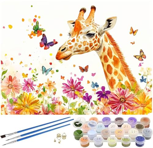 Malen Nach Zahlen Erwachsene Schmetterling Paint by Numbers Giraffe Malen Nach Zahlen Kinder, 60x80cm Knitterfreie Leinwand Ölgemälde Set mit Pinsel und Acrylfarbe, Wanddeko, Geschenke für Frauen -118 von Syiboo