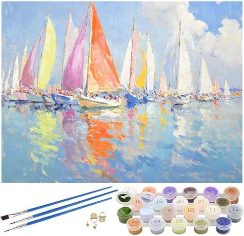 Malen Nach Zahlen Erwachsene Segelboot Paint by Numbers Landschaft Malen Nach Zahlen Kinder, 40x70cm Knitterfreie Leinwand Ölgemälde Set mit Pinsel und Acrylfarbe, Wanddeko, Geschenke für Frauen -194 von Syiboo