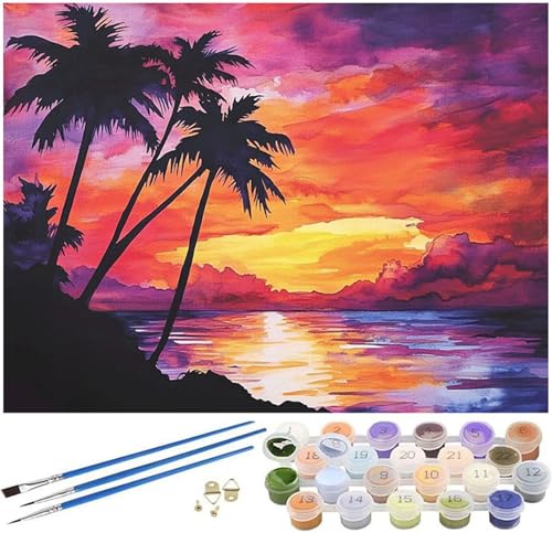 Malen Nach Zahlen Erwachsene Sonnenuntergang Paint by Numbers Landschaft Malen Nach Zahlen Kinder,40x70cm Knitterfreie Leinwand Ölgemälde Set mit Pinsel und Acrylfarbe,Wanddeko,Gifts für Frauen -353 von Syiboo