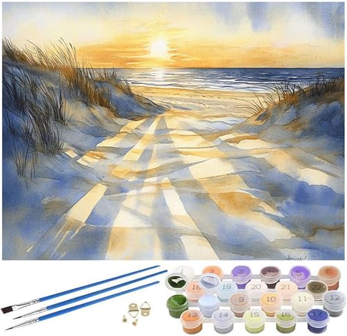 Malen Nach Zahlen Erwachsene Sonnenuntergang Paint by Numbers Strand Malen Nach Zahlen Kinder, 40x50cm Knitterfreie Leinwand Ölgemälde Set mit Pinsel und Acrylfarbe, Wanddeko, Geschenke für Frauen -62 von Syiboo