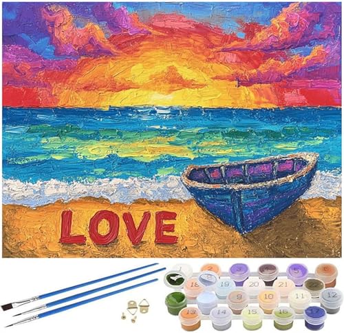 Malen Nach Zahlen Erwachsene Strand Paint by Numbers Landschaft Malen Nach Zahlen Kinder, 50x65cm Knitterfreie Leinwand Ölgemälde Set mit Pinsel und Acrylfarbe, Wanddeko, Geschenke für Frauen -388 von Syiboo