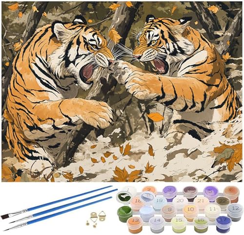 Malen Nach Zahlen Erwachsene Tier Paint by Numbers Tiger Malen Nach Zahlen Kinder Bastelset, 45x60cm Knitterfreie Leinwand Ölgemälde Set mit Pinsel und Acrylfarbe, Wanddeko, Geschenke für Frauen -304 von Syiboo