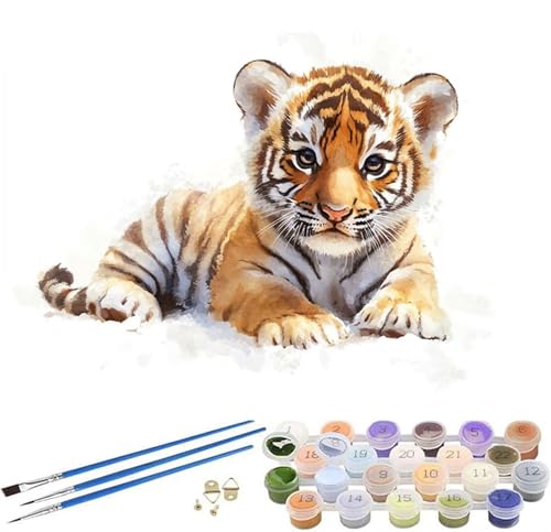 Malen Nach Zahlen Erwachsene Tiger Paint by Numbers Niedlich Malen Nach Zahlen Kinder, 30x40cm Knitterfreie Leinwand Ölgemälde Set mit Pinsel und Acrylfarbe, Wanddeko, Geschenke für Frauen -303 von Syiboo