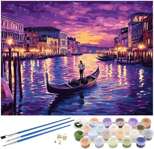 Malen Nach Zahlen Erwachsene Venedig Paint by Numbers Wasserstadt Malen Nach Zahlen Kinder, 60x80cm Knitterfreie Leinwand Ölgemälde Set mit Pinsel und Acrylfarbe, Wanddeko, Geschenke für Frauen -100 von Syiboo