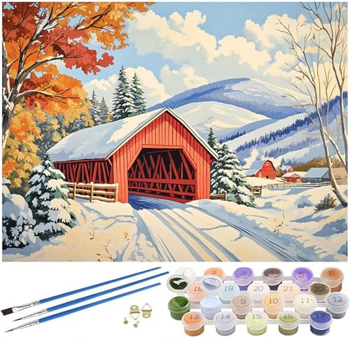 Malen Nach Zahlen Erwachsene Winter Paint by Numbers Schneehaus Malen Nach Zahlen Kinder, 30x40cm Knitterfreie Leinwand Ölgemälde Set mit Pinsel und Acrylfarbe, Wanddeko, Geschenke für Frauen -60 von Syiboo