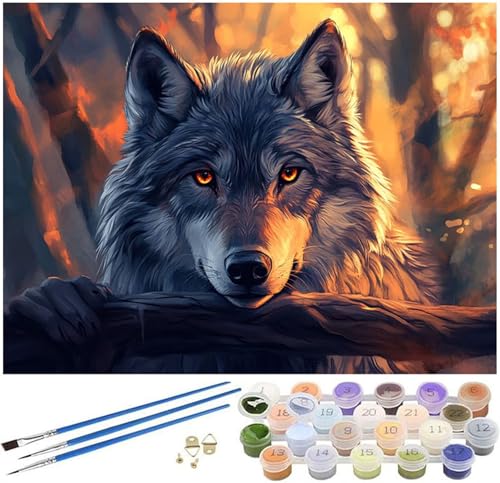 Malen Nach Zahlen Erwachsene Wolf Paint by Numbers Tier Malen Nach Zahlen Kinder Bastelset, 60x80cm Knitterfreie Leinwand Ölgemälde Set mit Pinsel und Acrylfarbe, Wanddeko, Geschenke für Frauen -301 von Syiboo