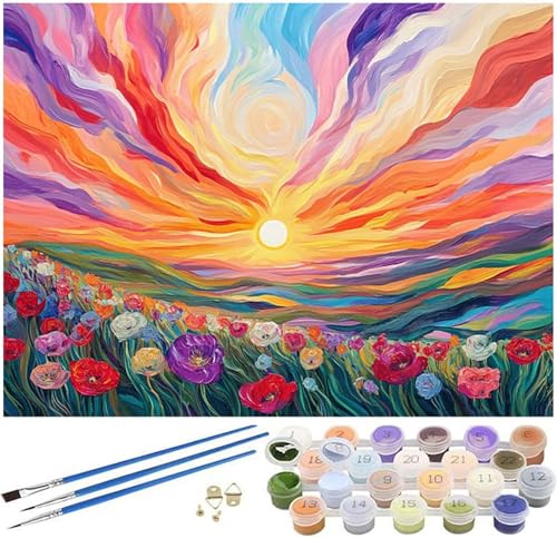 Malen nach Zahlen Erwachsene Blume Paint by Numbers Bunt Malen Nach Zahlen Kinder Bastelset, 40x50cm Knitterfreie Leinwand Ölgemälde Set mit Pinsel und Acrylfarbe, Wanddeko, Geschenke für Frauen -50 von Syiboo