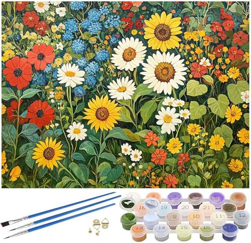 Malen nach Zahlen Erwachsene Blume Paint by Numbers Bunt Malen Nach Zahlen Kinder Bastelset, 40x50cm Knitterfreie Leinwand Ölgemälde Set mit Pinsel und Acrylfarbe, Wanddeko, Geschenke für Frauen -53 von Syiboo