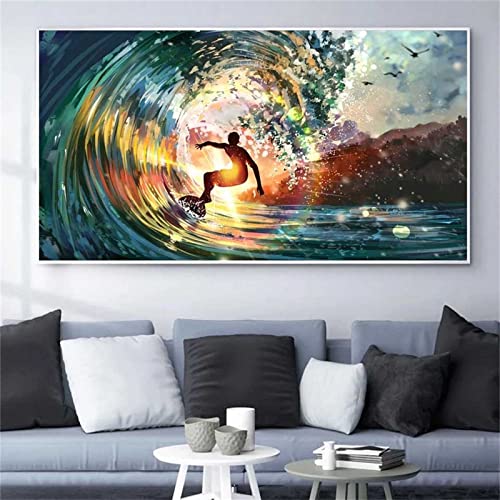 Syiboo Wellen surfen Diamond Painting Groß 40x80cm（16x32in,5D Diamant Painting Bilder Erwachsene DIY Mosaikherstellung Zubehör Voll Set,Diamant Malerei Art Craft für Home Wand Décor Gemälde Geschenk von Syiboo