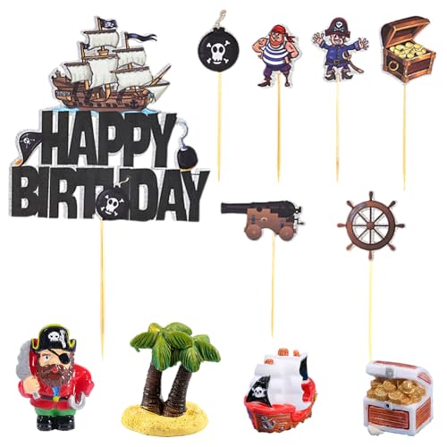 11 Stück Piraten Torte Dekoration,Mini Piraten Figuren Piraten Ornamente Piraten Tortendeko Geburtstag Happy Birthday Tortendeko Cupcake Topper Piraten Geburtstag Cake Topper Für Kindergeburtstag von Syijupo