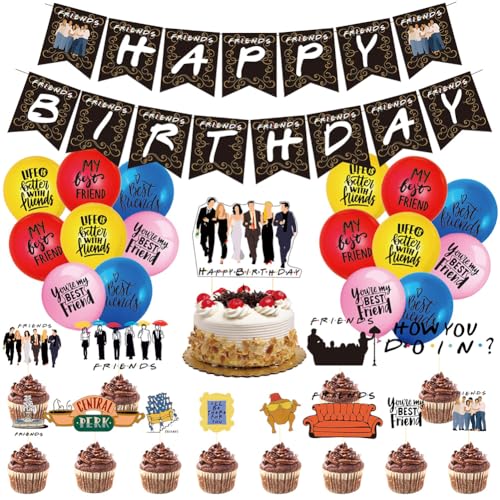 30 PCS Freund Thema Geburtstag Partyzubehör Freund TV Show Geburtstag Party Dekoration TV Serie Geburtstag Banner Party Luftballons Cupcake Topper Dekoration Party Zubehör für Kinder von Syijupo