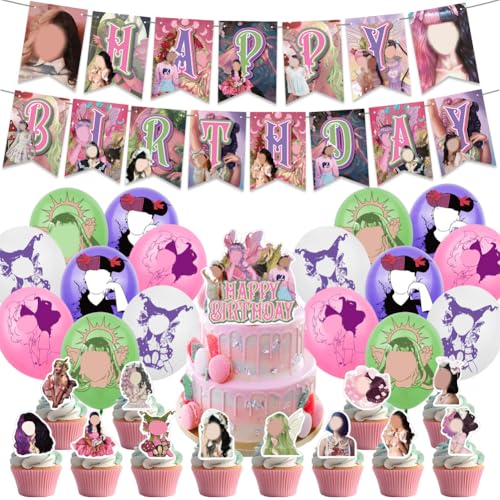 30PCS Sängerin Geburtstag Partyzubehör Sängerinnen Geburtstag Party Dekoration Musik Sänger Thema Geburtstag Banner Party Luftballons Cupcake Topper Party Dekoration Zubehör für Kinder von Syijupo