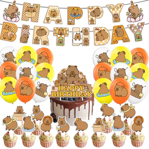 32 Stück Capybara Thema Geburtstag Partyzubehör Capybara Geburtstag Party Balloons Capybara Geburtstag Banner Party Luftballons Cupcake Topper Dekoration Party Zubehör für Kinder von Syijupo