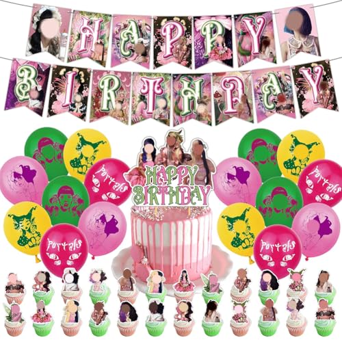 42PCS Sängerin Geburtstag Partyzubehör Sängerinnen Geburtstag Party Dekoration Musik Sänger Thema Geburtstag Banner Party Luftballons Cupcake Topper Party Dekoration Zubehör für Kinder von Syijupo