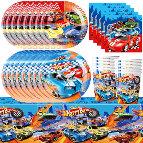 Autos Partygeschirr Set,51pcs Racing car Geschirr Pappteller Kindergeburtstag, Rennauto Partygeschirr Geburtstag Papier Geschirr Kit Racing car Geburtstag Geschirr Kit von Syijupo