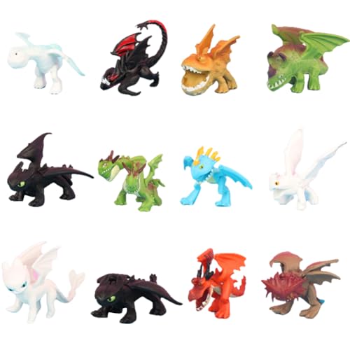 Mini Dragon Figuren 12 Stück Drachen Action Figuren Spielzeug Drachen Kuchendekoration Dragon Puppe Toys Dinosaurier Figuren Spielzeug Set Actionfiguren Toy für Kinder Geburtstags von Syijupo