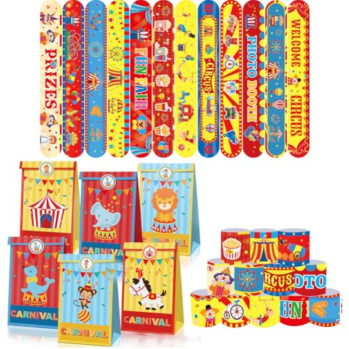 Schnapparmbänder für Kinder Party Geschenktüten Zirkus-Thema Party Slap Armbänder Mitgebsel für Kindergeburtstags Zirkus Karneval Party Geschenktüten Schnapparmband für Kinder Set von Syijupo