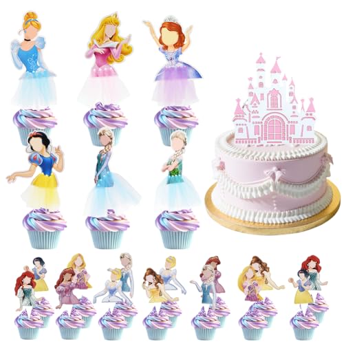 Syijupo 21 Stück Prinzessinnen Cake Toppers,Princess Geburtstag Cake Topper Prinzessin Party Deko Kindergeburtstag Prinzessinnen Schloss Cupcake Toppers Für Kinder Geburtstags Kuchen Dekoration von Syijupo