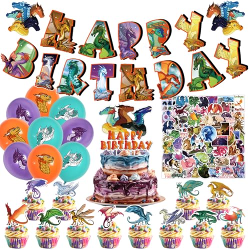 Syijupo Drachen Geburtstag Deko,132 Stück Wing Dragon Geburtstags Party Luftballon Dragon Aufkleber Happy Birthday Banner Drachen Geburtstag Cake Topper Ballon Für Kindergeburtstag Party Deko von Syijupo