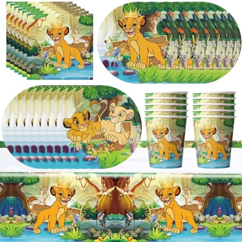 Syijupo König der Löwen Partygeschirr Set,51Pcs König der Löwen Geschirr Pappteller Kindergeburtstag, Dschungel Geburtstag Papier Geschirr Kit Wald Geburtstag Geschirr Kit von Syijupo