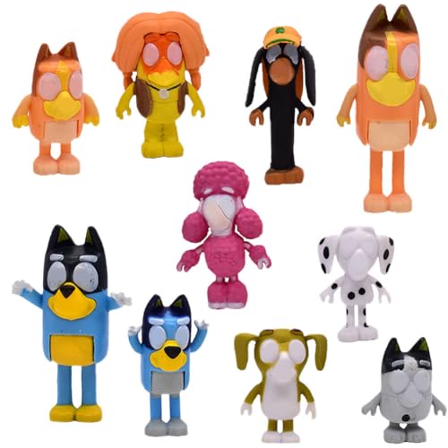 Syijupo10 Stück Bruy Familie Figures Bl-Uey Und Familie Figur Bandit & Chilli Familie Figur Modell Kit Blau Hund Figures Ornament,Animierte Charakter Tortendeko Spielzeug,Mini Cake Figures von Syijupo