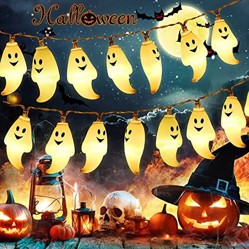 Sylanda Halloween Dekoration Lichterkette, 3M 20 LED 2 Modi Geist Deko Lichterkette mit Batterie, IP44 Wasserdicht Deko Lichterkette Batterie für Außen Weihnachten Halloween Party Park von Sylanda