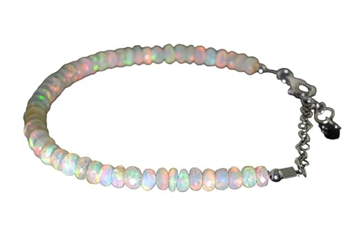 AAA Qualität 3mm bis 6mm natürlicher äthiopischer Opal facettierte Rondelle Perlen Edelstein Armband | Welo Feuer Weiß Opal Armband | 925 Sterlingsilber Opal perlen Armband 7 Zoll von Sylph Gems