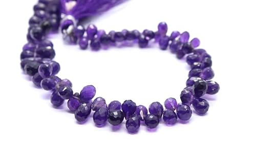 AAA-Qualität natürliche Amethyst Tropfen facettiert geschliffene lose Edelstein perlen zur Schmuckherstellung | Amethyst Tropfen Briolettes Perlen | 7x5mm Tropfenperlen 8 Zoll 1 Strang von Sylph Gems